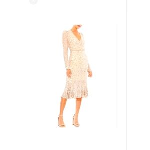 Mac Duggal Designer Beige & Silver Sequin Embellished Cocktail- Never Worn